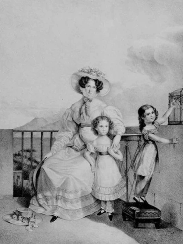Natalia Vasilievna Obreskova, ur. Sheremetev (1795 - 1865) con il figlio Mikhail e la figlia Ekaterina
